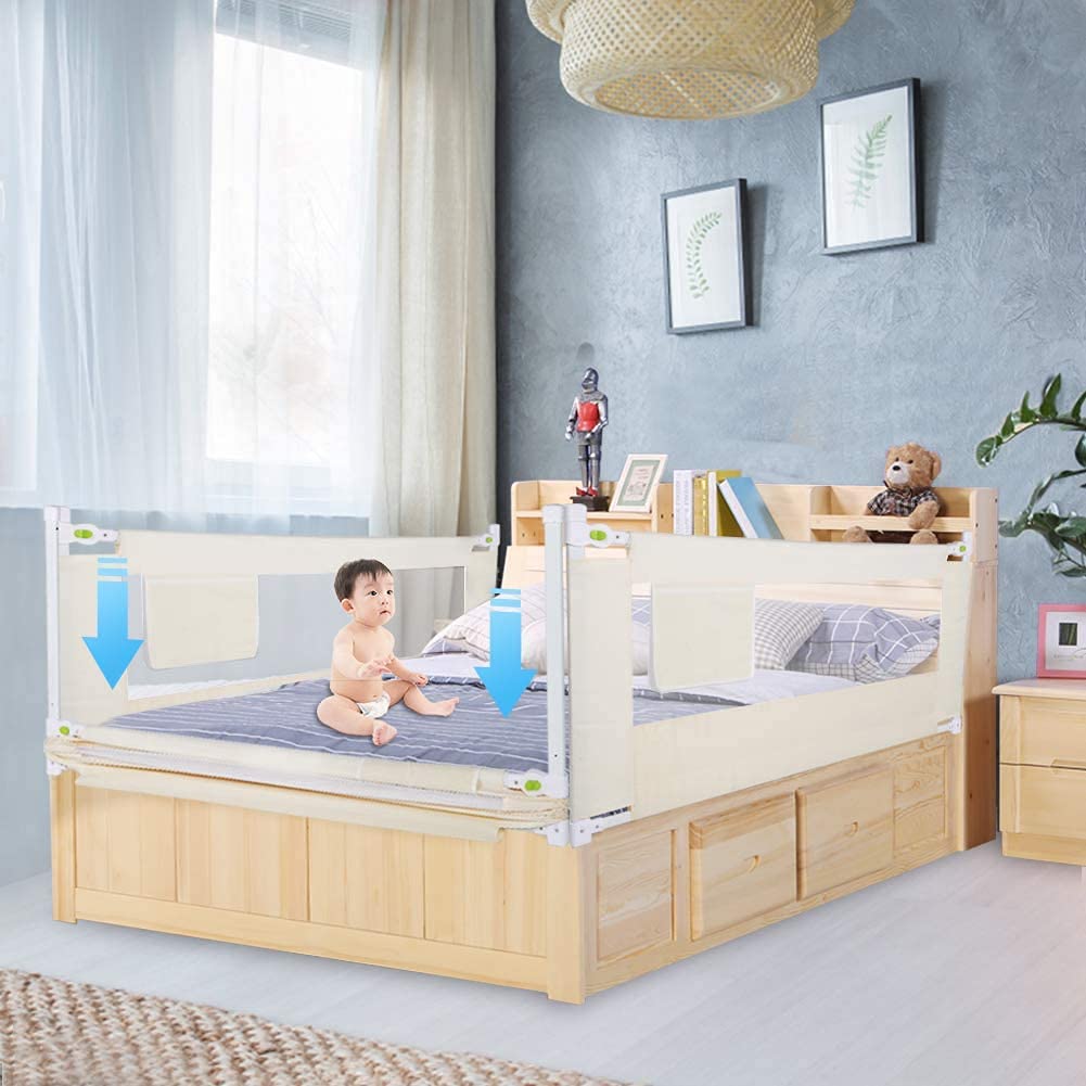 Barrera de cama portátil para bebés, barrera de seguridad plegable y lavable, barrera de seguridad para cama infantil (180 x 68 cm)