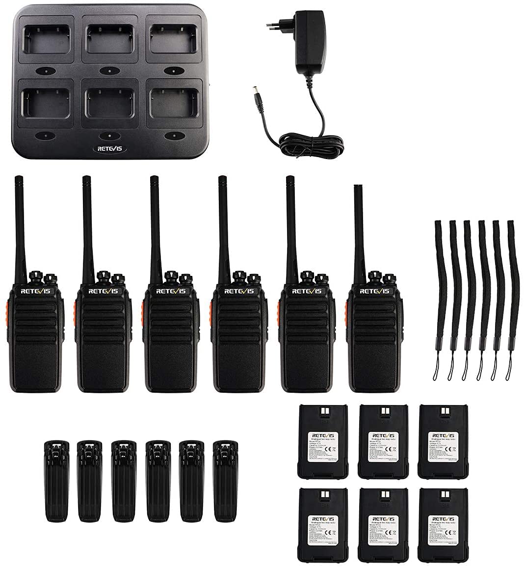 Retevis RT24 Talkie Walkie, Rechargeable Talkies-Walkies avec Chargeur à Six Voie, PMR446 sans Licence 16 Canaux CTCSS/DCS, Talkie Walkie Professionnel pour Sécurité, Chantiers, L'école(6 pcs)