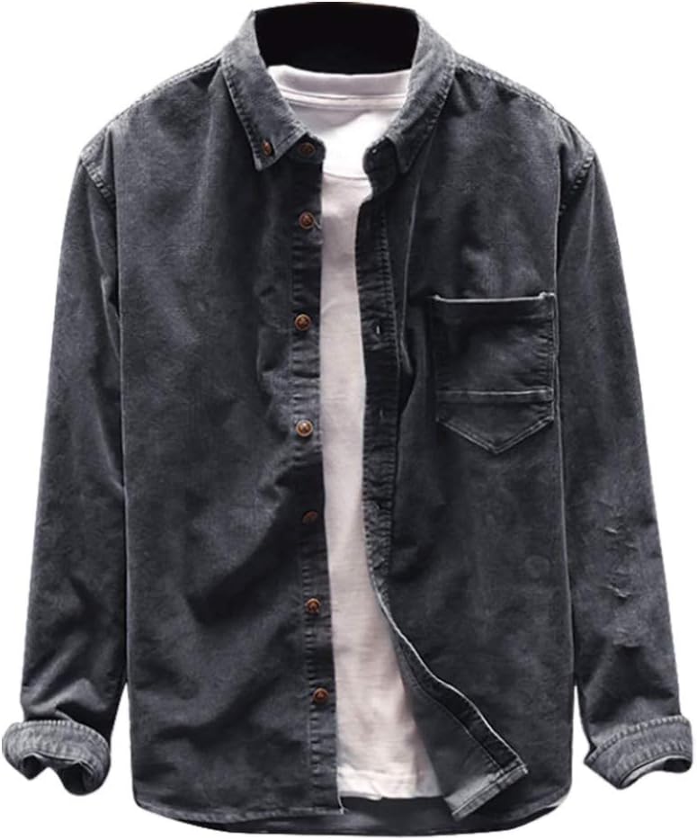 Ymosrh Men's Casual Button-Down Shirts Casual Long Sleeve Solid Tops Corduroy Casual Blouse Button Down Shirt Men