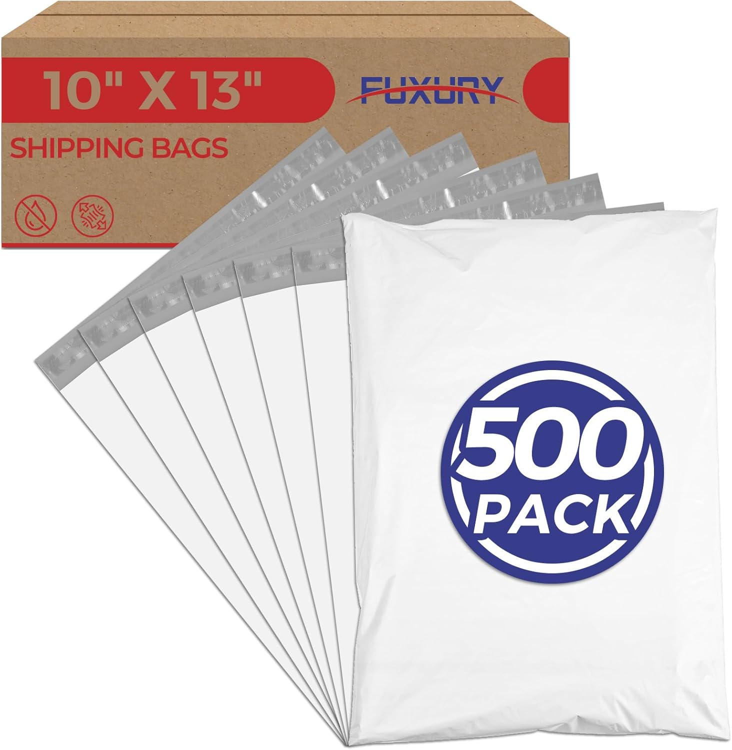Fuxury 500 Pack Poly Mailers 10x13 Inch,Shipping Bags Bulk for Clothes,Self Seal Mailing Bags, Strong Adhesive Shipping Envelopes for Small Business,White