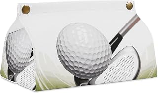 Golf Club Tissue Box Cover Pu Leather Waterproof Tissue Cube Box Holders Facial Paper Case Modern Home Decoration for Dresser Bathroom Bedroom Office