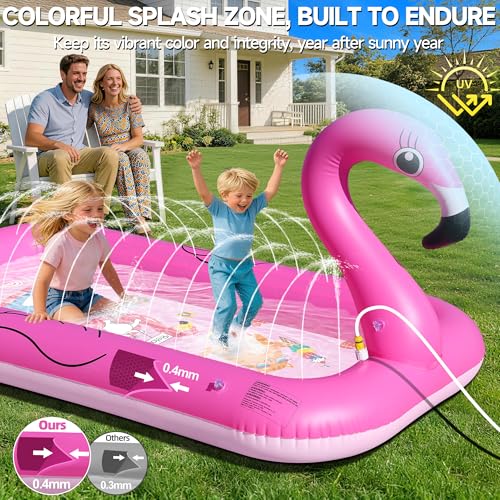 Miniatura 3 de Kingsom Splash Pad,Flamenco Tapete De Juegos De Agua,Almohadilla Para Aspersor Espesado,Juego De Agua Para Niños,Juegos De Aguas Para Exterior,Hinchable Salpica De Jueg Aguas,Ideal Función Para Jardín