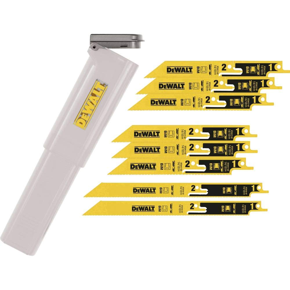 Dewalt DT2446-QZ Coffret de 8 lames de scie sabre sécable BIM pour la coupe du métal. 2x230mm + 6x152mm + boite de rangement Jaune