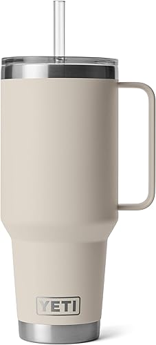 Miniatura 92 de YETI Rambler - Vaso de viaje con asa y tapa con pajilla, de 42 onzas, con aislamiento al vacío con asa, acero inoxidable, color azul ola grande Azul