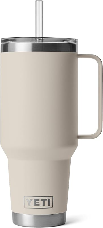 YETI Rambler Vaso de 42 oz con asa y tapa de pajita, taza de viaje, vaso de agua, taza aislada al vacío con asa, acero inoxidable, color gris topo