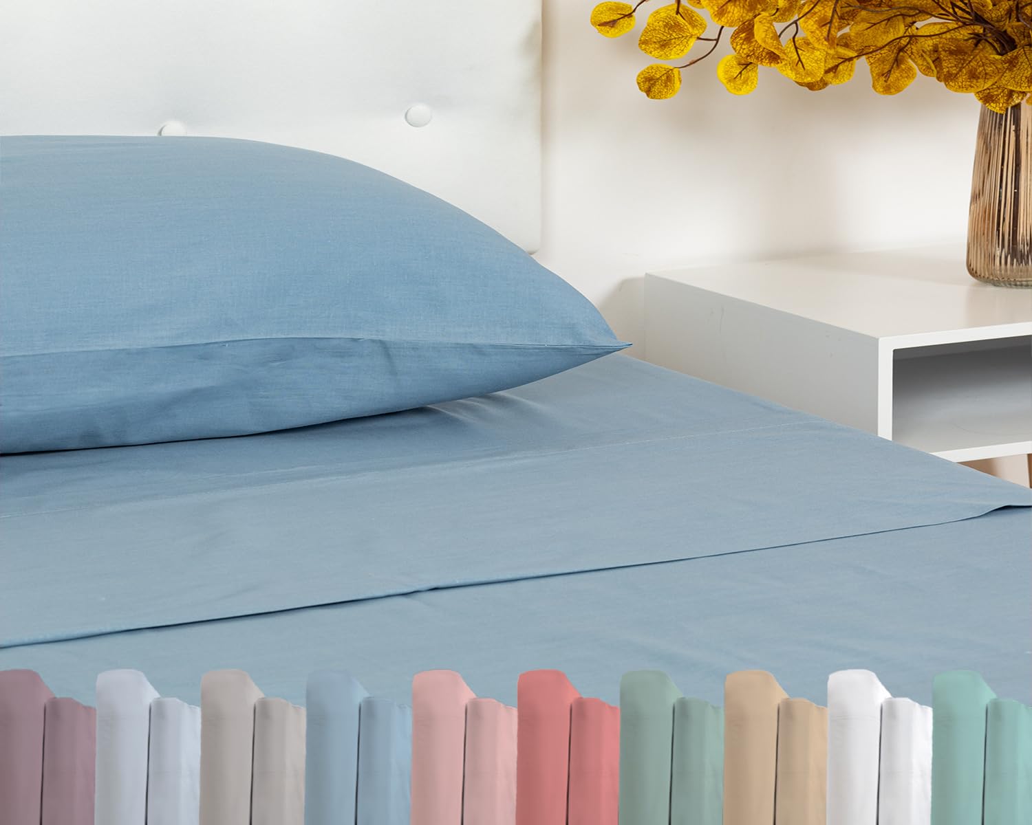 TRAMAS+ Single Sheet Set 90x200, 100% algodón, Ropa de Cama, sábana y 1 Funda de Almohada, Standard 100 by Oeko-Tex - Blue