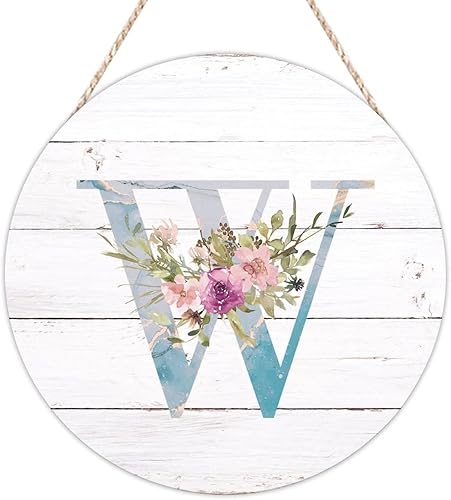 Vista 88 de Welcome Sign Front Decor Initial Letter B Round Wood Sign Monogram Purple Floral Wooden Plaque Blossom Floral 10in Country Wood Hanging Signs for