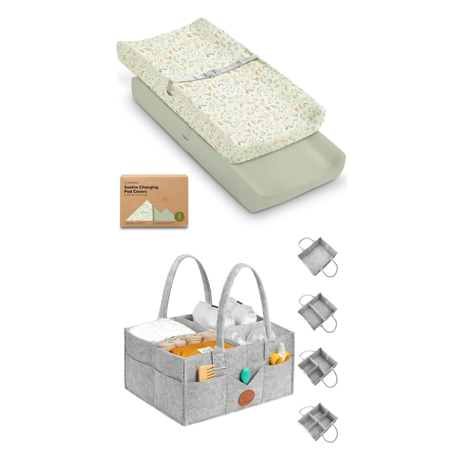 KeaBabies 2-Pack Changing Pad Covers for Girl, Boy and Baby Diaper Caddy Organizer - 100% Cotton Changing Table Pad Cover, Large Baby Organizers and Storage for Nursery