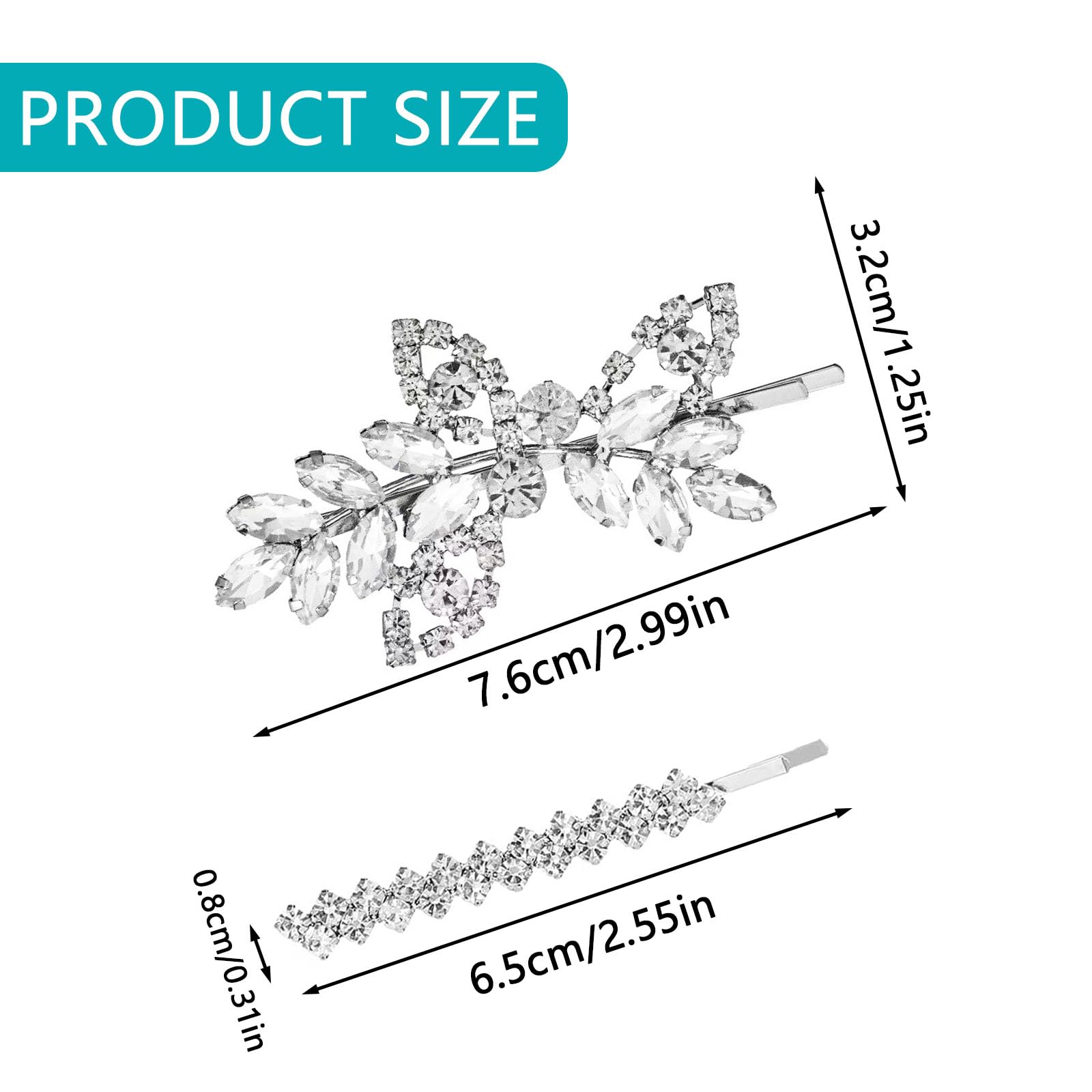 4Pcs Bling Rhinestone Bridal Hair Clips Shine Crystal Leaf Wedding Hairpin Elegant Flower Wedding Barrette Beautiful Diamante Hair Clips for Party Gift - Image 2