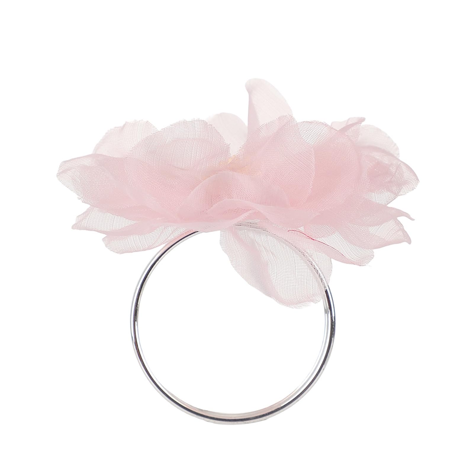 Napkin Rings, Organza Flower Napkin Ring, Rustic Farmhouse Boho Napkins Rings for Table Setting Serviette Ring Holder, Dining Table Decoration Pink