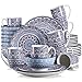 vancasso serie Mandala Vajilla 32 piezas Vajillas de Porcelana Completas con 8 Platos Postre 8 Cuencos, 8 Platos Llanos y 8 Tazas para 8 Personas (Azul Claro)
