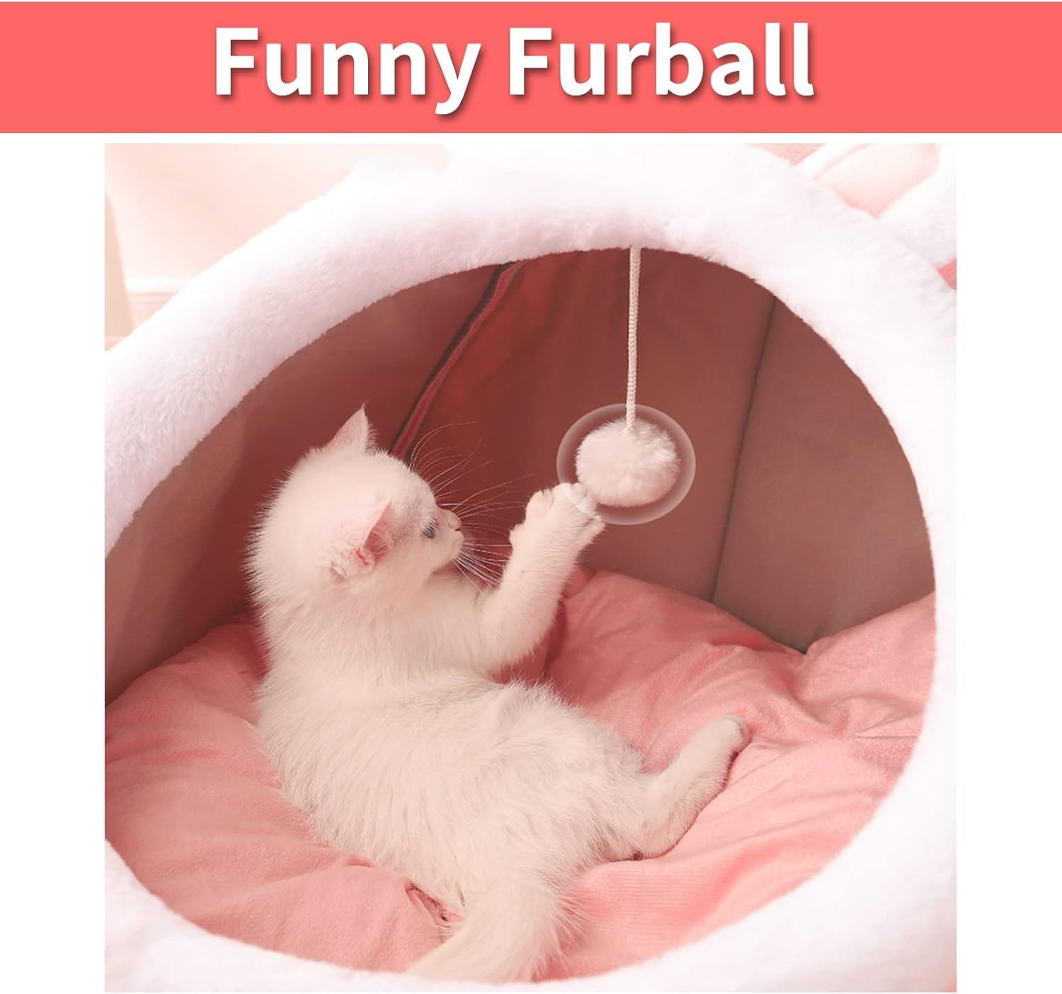 سرير قطط من توريسيك للقطط الداخلية، سرير كهف للقطط شبه مغلق مع كرة قطيفة، مساحة كبيرة للقطط للنوم، سرير قطط مغطى ناعم ومريح مع بساط قابل للغسل والفصل (رمادي، L)