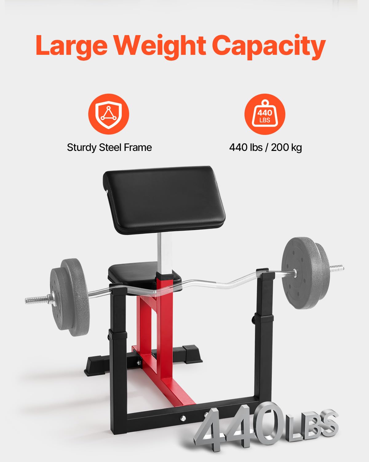 VEVOR Banco de Pesas con Extensión de Piernas, Bancos de Entrenamiento de Fuerza, Carga Máxima de 200 kg, para Gimnasio en Casa, Estación de Bíceps con Mancuernas y Barra Aislada, Negro+Rojo