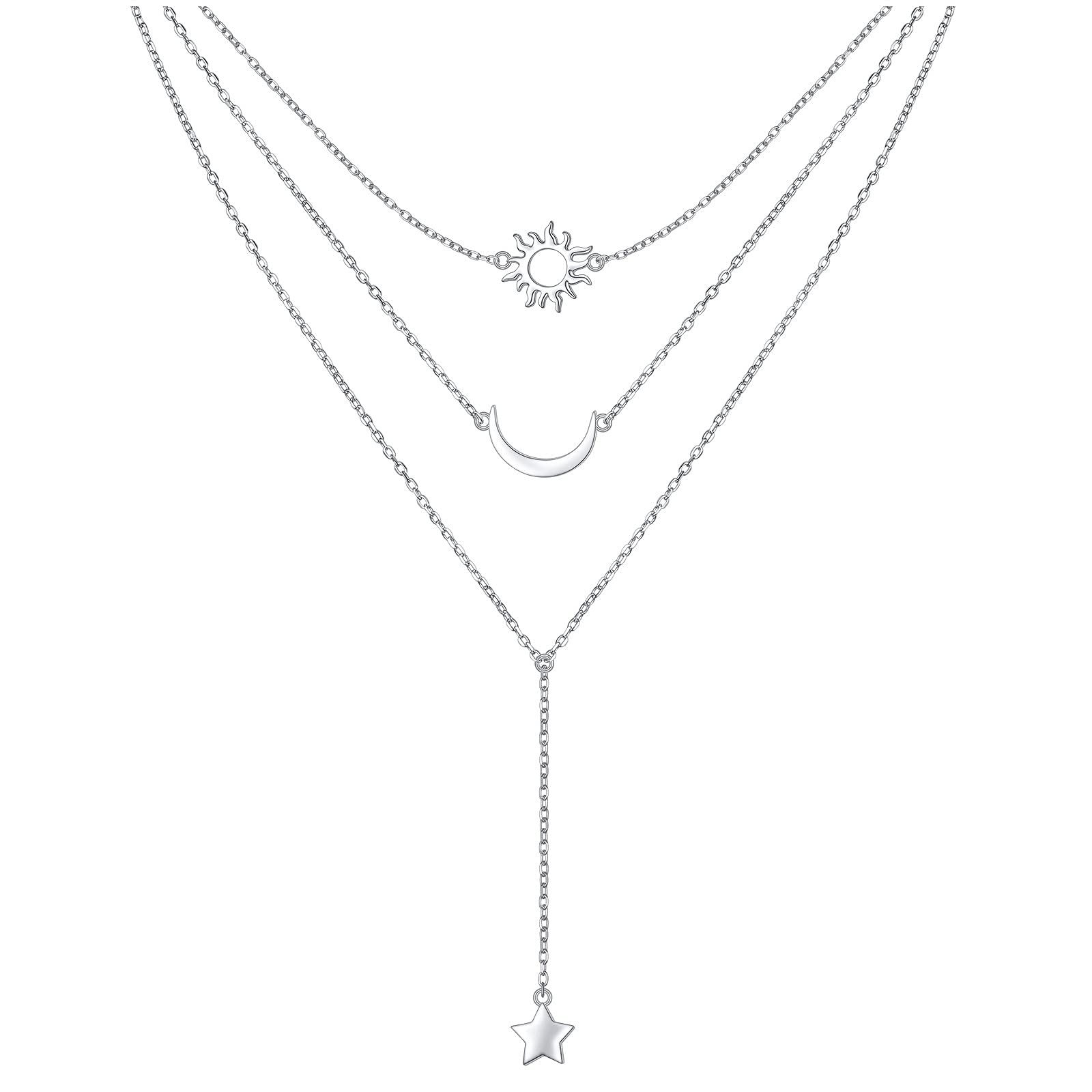 DAOCHONG S925 Sterling Silver Multilayer Layered Triple Long Chain Pendant Necklace for Women Jewelry