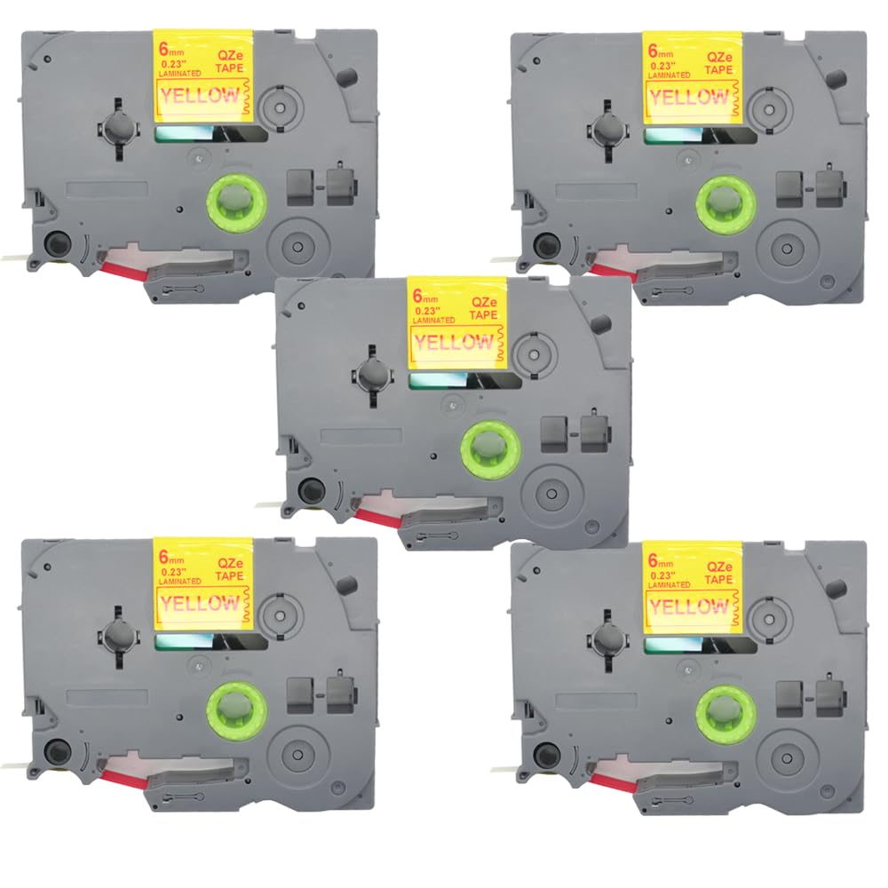 BROVACS 5 Pack Red on Yellow Laminated Label Tape Compatible for Brother P-Touch Label Printer TZ 612 TZe 612 6mm 1/4" OPA4612x5