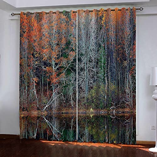 3D Cortinas Opacas Térmicas Aislantes Con Ojales 2 Piezas Paisaje De Bosque De Selva Cortinas Opacas Salon Dormitorio Insonorizantes Protección Uv 100% Poliéster Para Habitacion Infantil 140(Ancho)X1