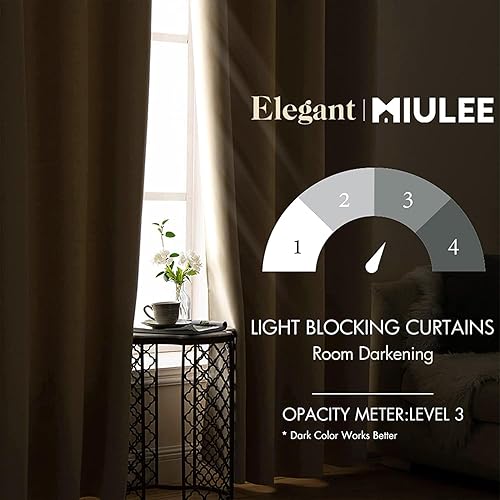 Miniatura 2 de Miulee 2 paneles de cortinas opacas, 90 pulgadas, aislamiento térmico, bloqueo de luz, tratamiento sólido para ventana, parte superior con ojales,
