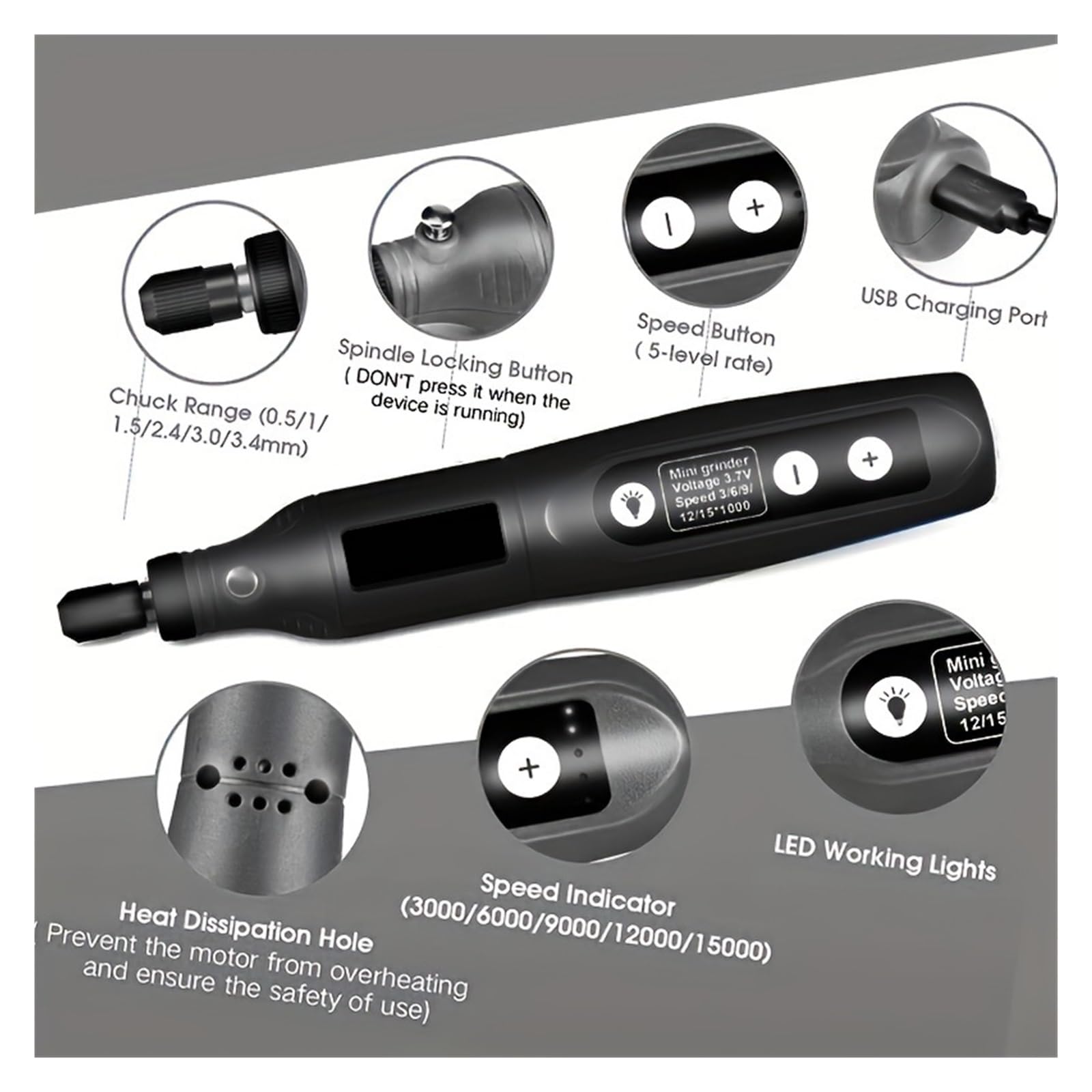 Kit di utensili rotanti senza fili USB Penna for incisione del legno Fai da te for gioielli Mini trapano wireless in metallo e vetro Lucidatura, Incisione(Blue-115pcs)