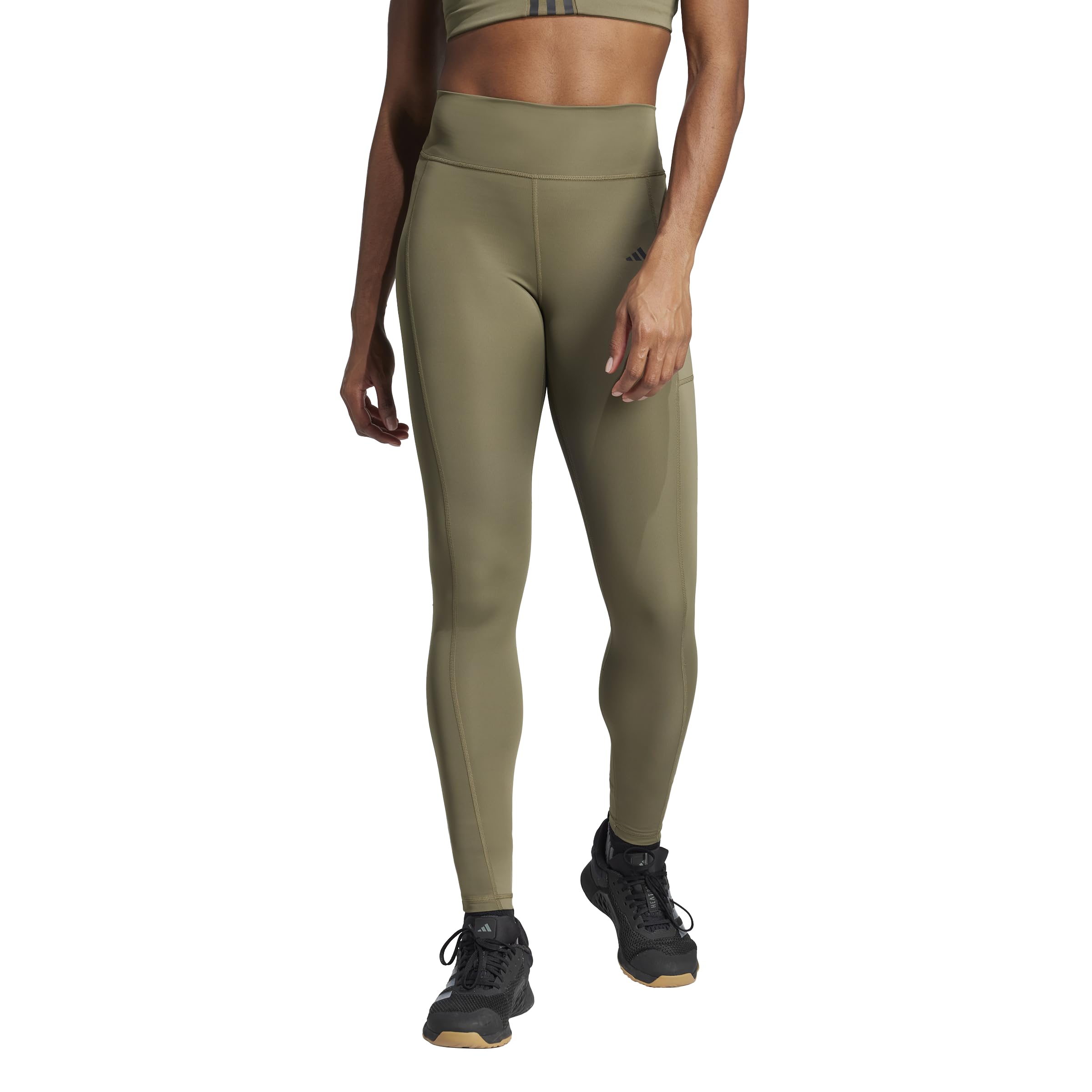 adidas Mallas de entrenamiento para mujer Optime de longitud completa, Olive Strata, XS