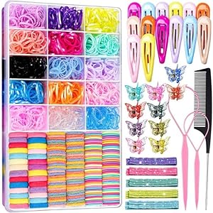 Teenitor Hair Accessories for Girls, Colorful Elastic Hair Ties Set with Hair Clips, Glitter Bobby Pins and Butterfly Hair Clips, Small Hair Ties for Toddler, Baby, Kids
