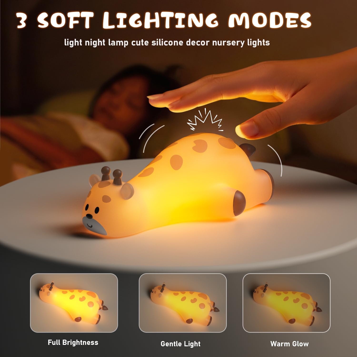 3D-Giraffen-Nachtlicht für Kinder, Silikon-Touch-Sensor-Nachtlampe mit RGB + Warmweiß 3000 K, automatischer Dämmerung bis Morgengrauen Sensor, Schlafzimmer-Dekor, Nachtlicht Geschenk