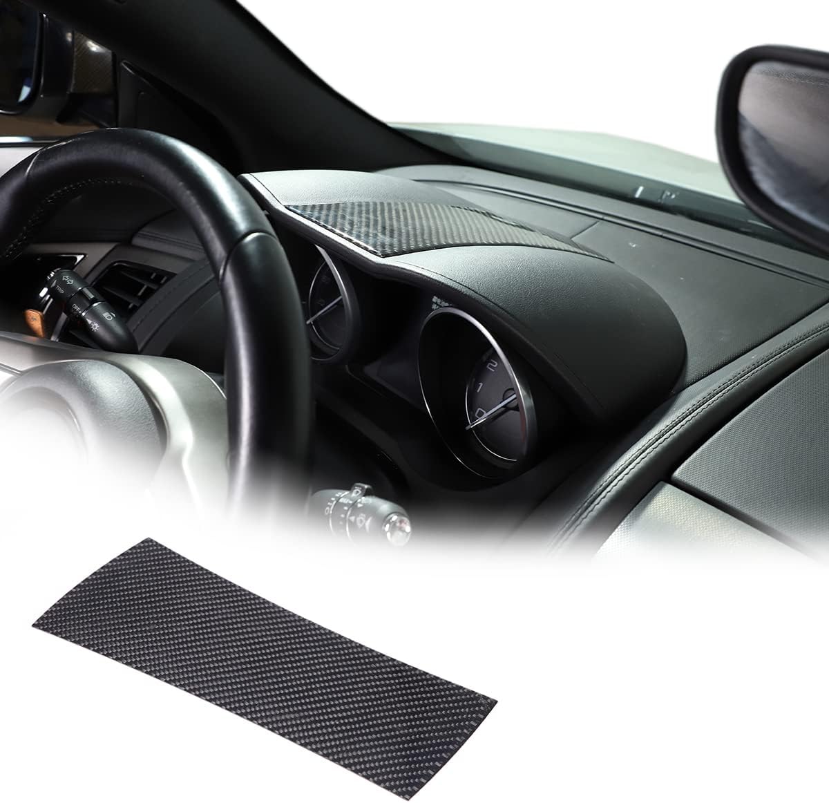 Car Central Control Dashboard Top Decorative Protection Panel Cover for Jaguar F-Type 2013-2022 Soft Carbon Fiber Auto Driver Side Dashboard Trim Cover Stickers (Black)