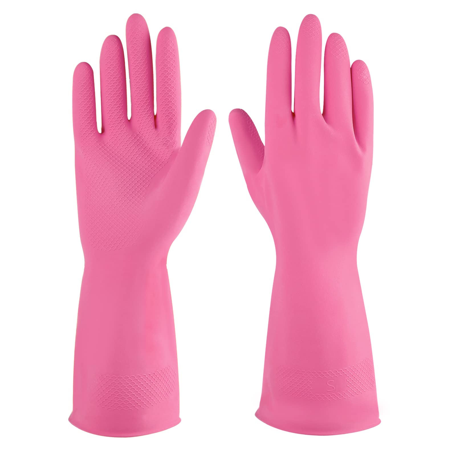 Guantes de limpieza de goma, color rosa, 6 pares para el hogar, guantes reutilizables para cocina (6, grande)
