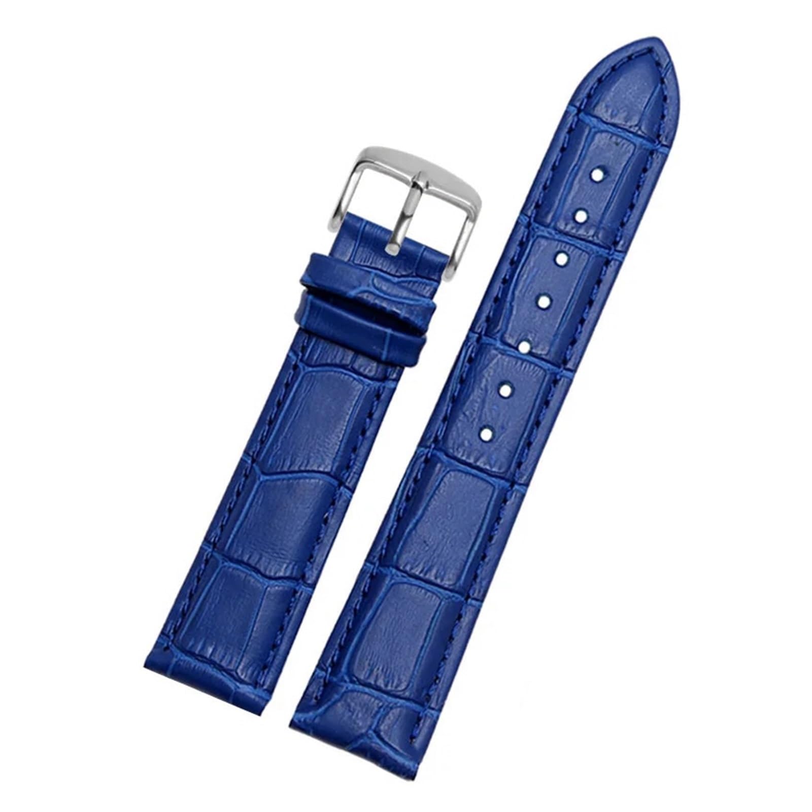YINGO Pulsera De Cuero Genuino, Correa Reloj Color Azul, 14 16 18 20mm 21m 22mm 23mm(Blue silver buckle,12mm)