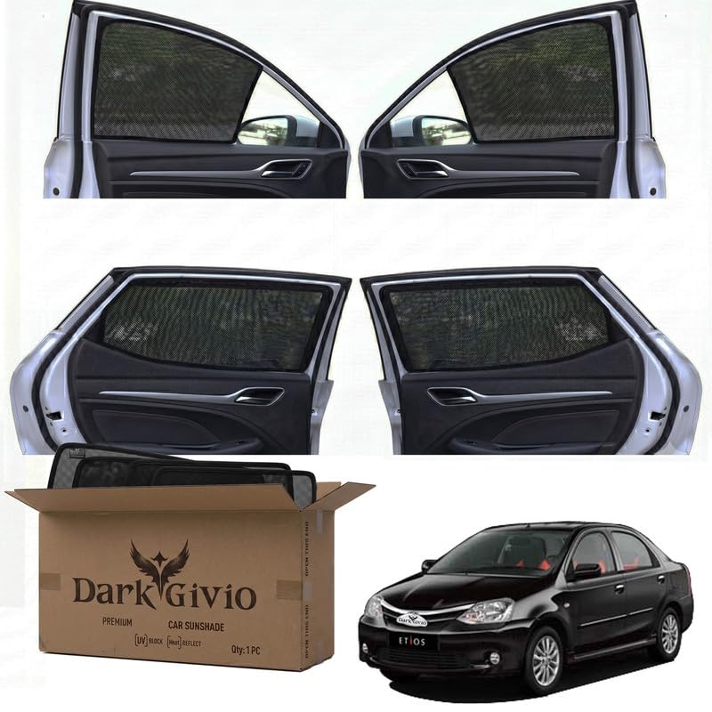 Image of Car Window Sun Shade Protector for ETIOS | Exact Fit Non-Magnetic Half Cut Sunshade (Set of 4 /6) | UV Blocker Side Window Car Curtains & Interior Accessory