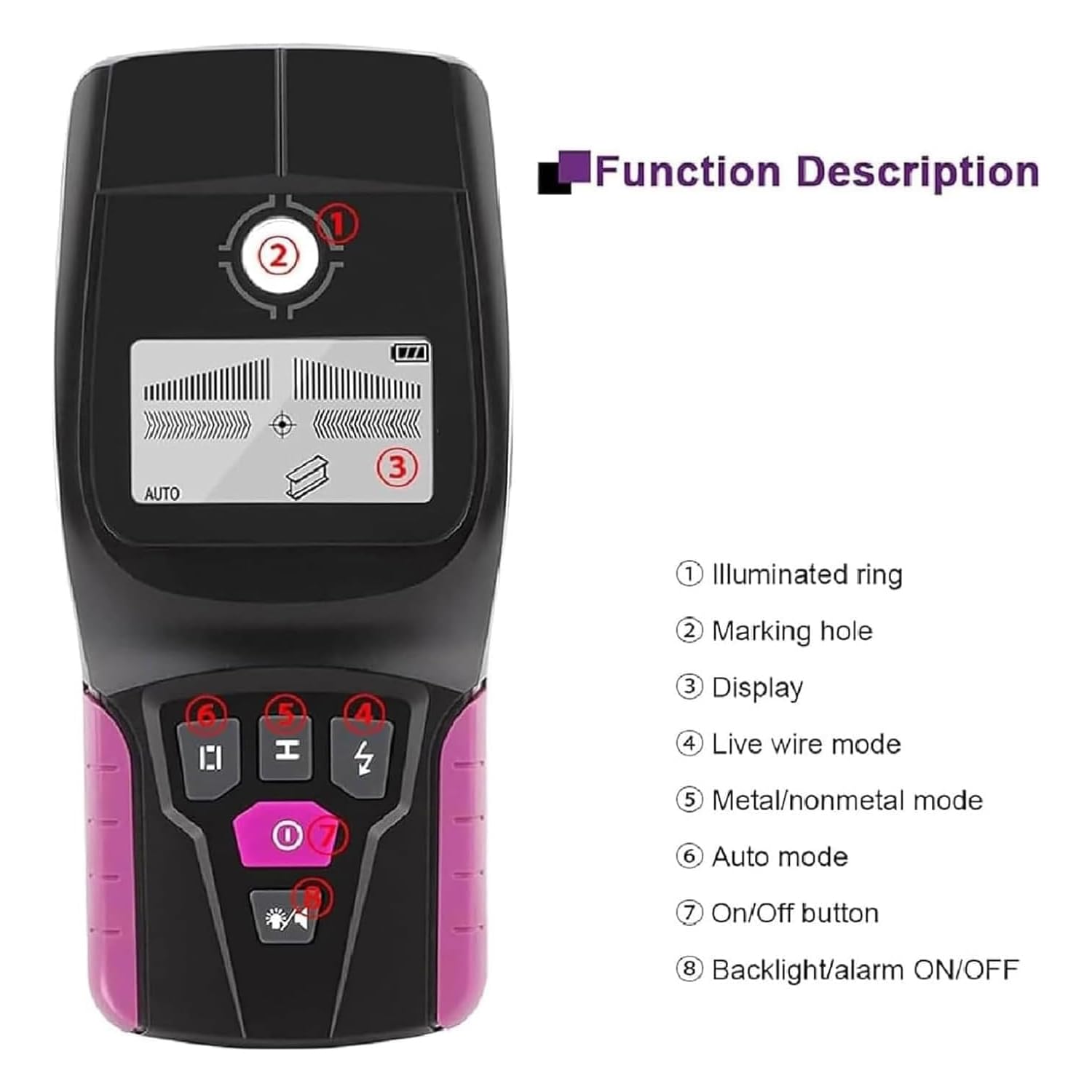 Automatyczna kalibracja wykrywacz krawędzi, wyświetlacz LCD, metal magnetyczny 110 mm / niemagnetyczny 80 mm, automatyczne wyłączanie 3 min., do wykrywania ścian elektryków