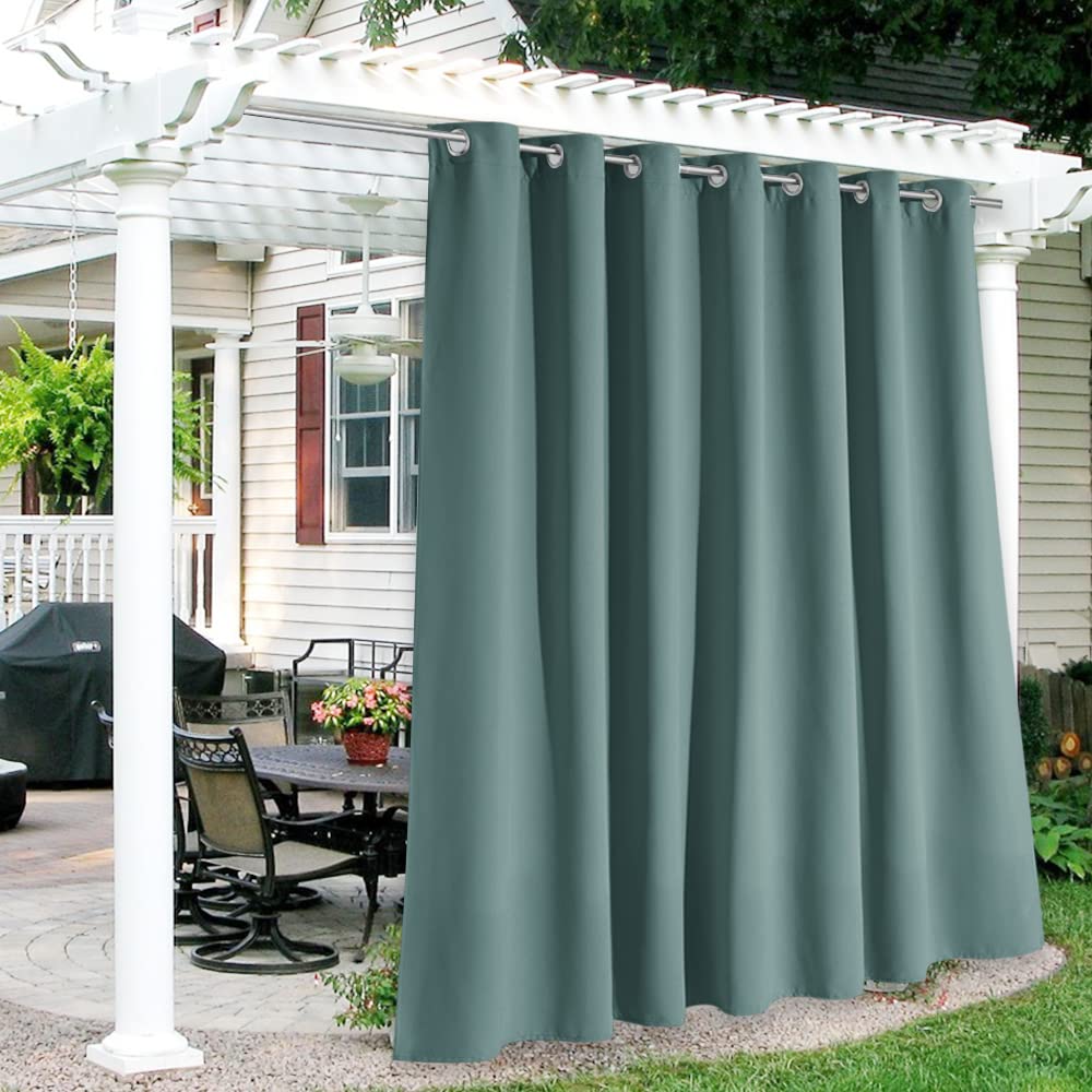 RYB HOME Patio Curtains Outdoor - Waterproof Privacy Curtains UV Protection Blackout Draperies for Porch Arbor Open Door Carport Garage Garden Lawn, Wide 100 x Long 84, 1 Pc, Greyish Blue