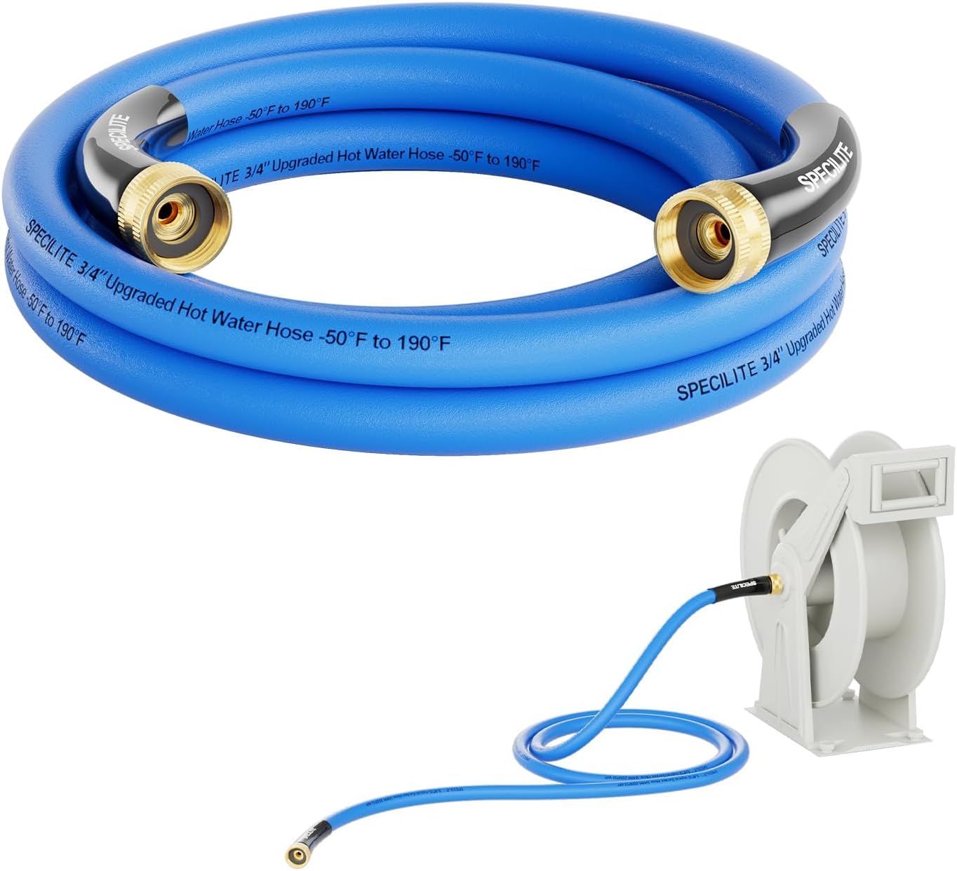 SPECILITE Female to Female Hot/Cold Garden Water Hose 5 ft x 3/4 Inch for Hose Reel, -50℉ To 190℉, Heavy Duty, Flexible, Burst 605 Psi, Rubber Extension Pipe with 3/4" Brass Fittings