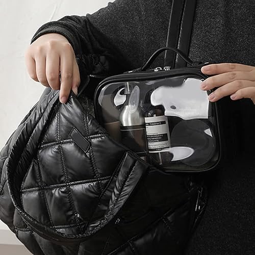 Miniatura 8 de Cessfle Bolsa de maquillaje de viaje transparente de doble cara, bolsa de cosméticos de viaje impermeable, transparente, bolsa organizadora de