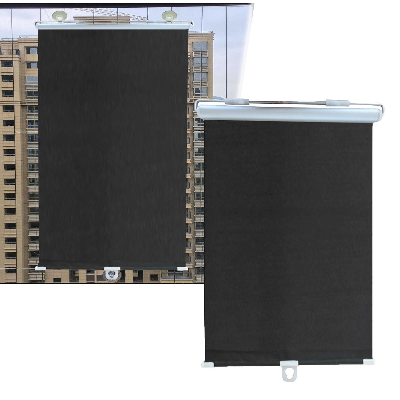 DECAKE Suction Cup Blackout Roller Blinds for Windows, Retractable Sun Shade, Curtains 60x125/75x125cm, Temporary Privacy Blinds, No Drilling,Black-40x125cm(15.7 * 49.2in)
