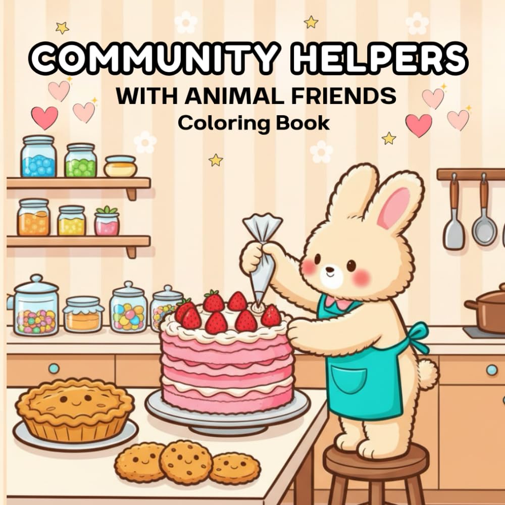 Community Helpers with Animal Friends Coloring Book: cute, simple illustrations with bold outlines and Educational Animal Jobs Coloring Pages for Kids