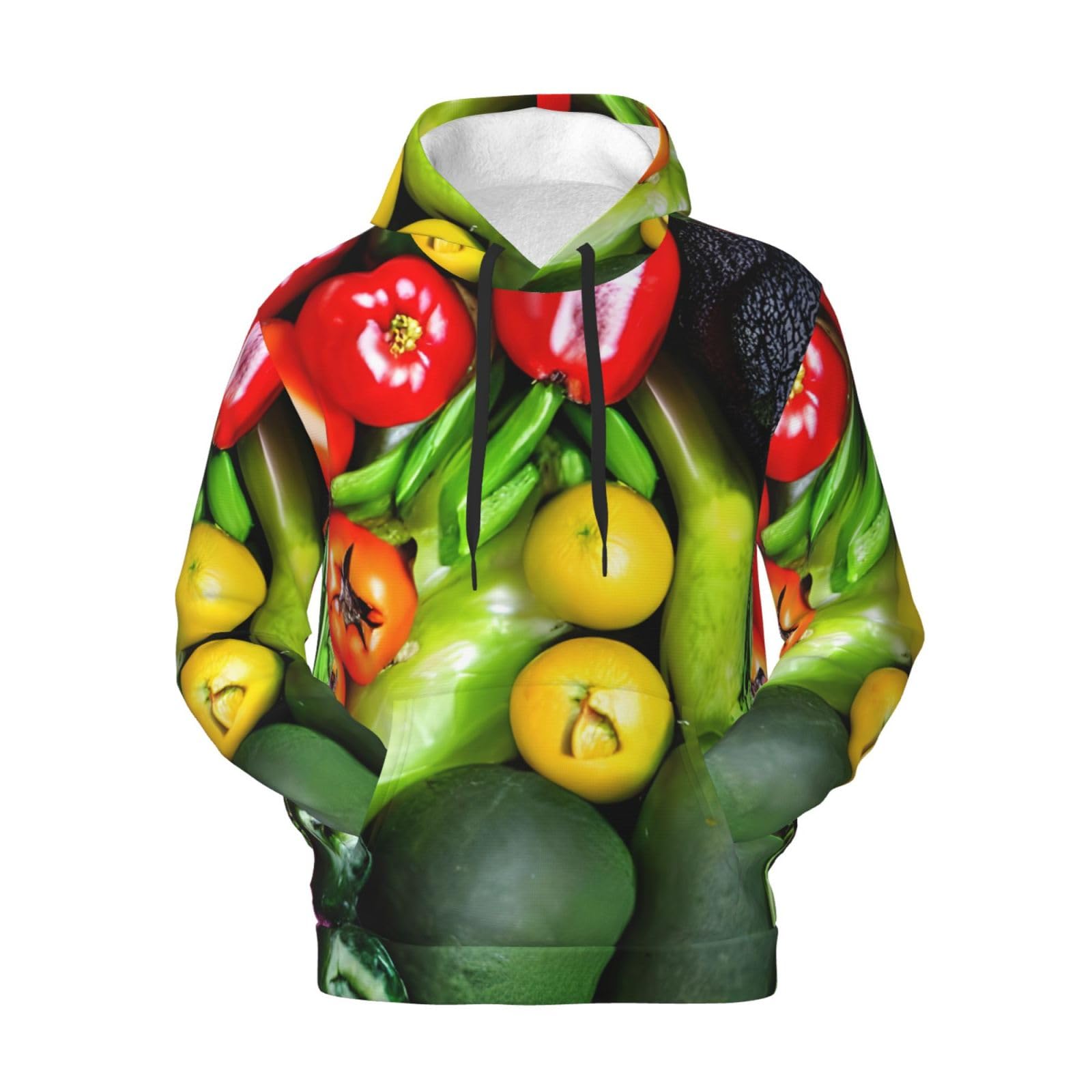 Męska bluza z kapturem z nadrukiem świeżych warzyw i owoców, casualowa grafika z nadrukiem bluzy z kapturem z kieszenią