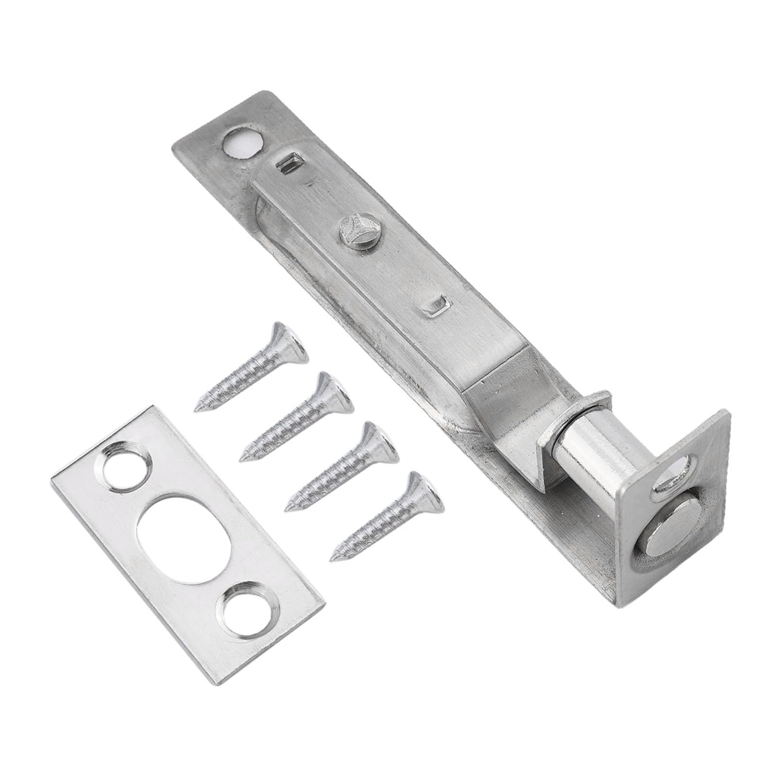 Stainless Steel Flush Bolt Door Lock, 4 Inch Concealed Lever Latch for Wooden Interior Doors, Silver