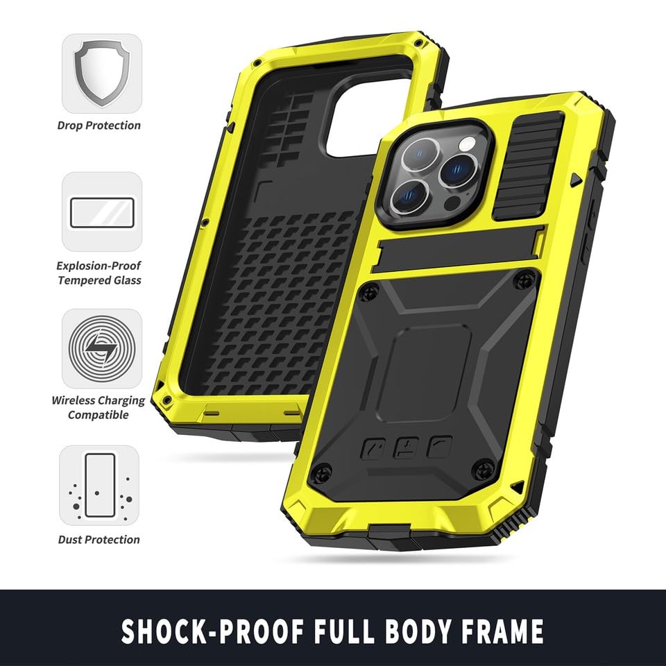 Coque complète iPhone 13 Pro jaune silicone rigide antichoc métal robuste - 6