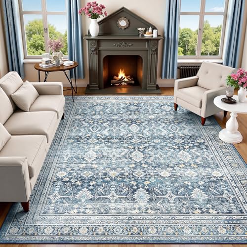 8x10 Area Rugs for Living Room Blue Washable Non-Slip Large Carpet