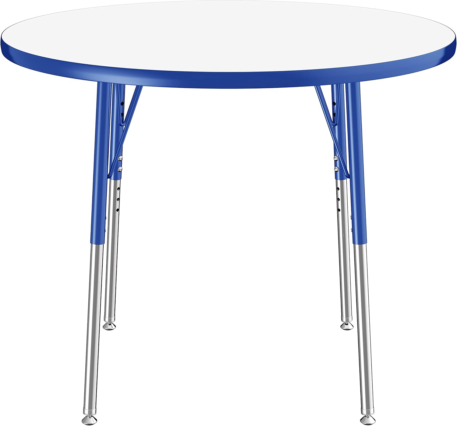 FDP Dry-Erase Round Activity School and Office Table (36 inch), Standard Legs with Swivel Glides, Adjustable Height 19-30 inches - Whiteboard Top, Blue Edge and Matching Blue Legs