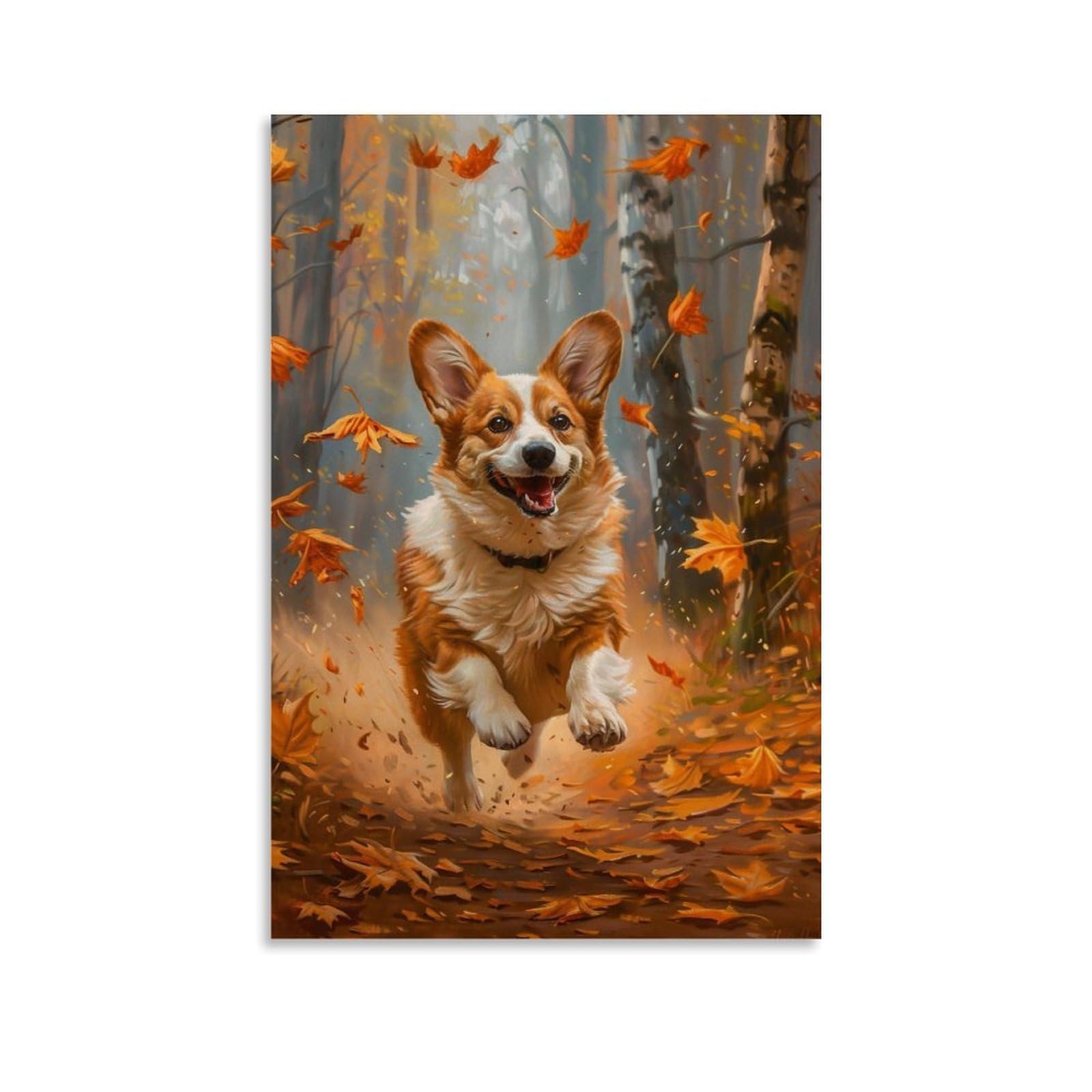 HUERYRYHY Warm Fall Corgi 01 Poster Wall Art Canvas Vintage Aesthetic Painting Decor for Rooms 20x30inch Unframe-style