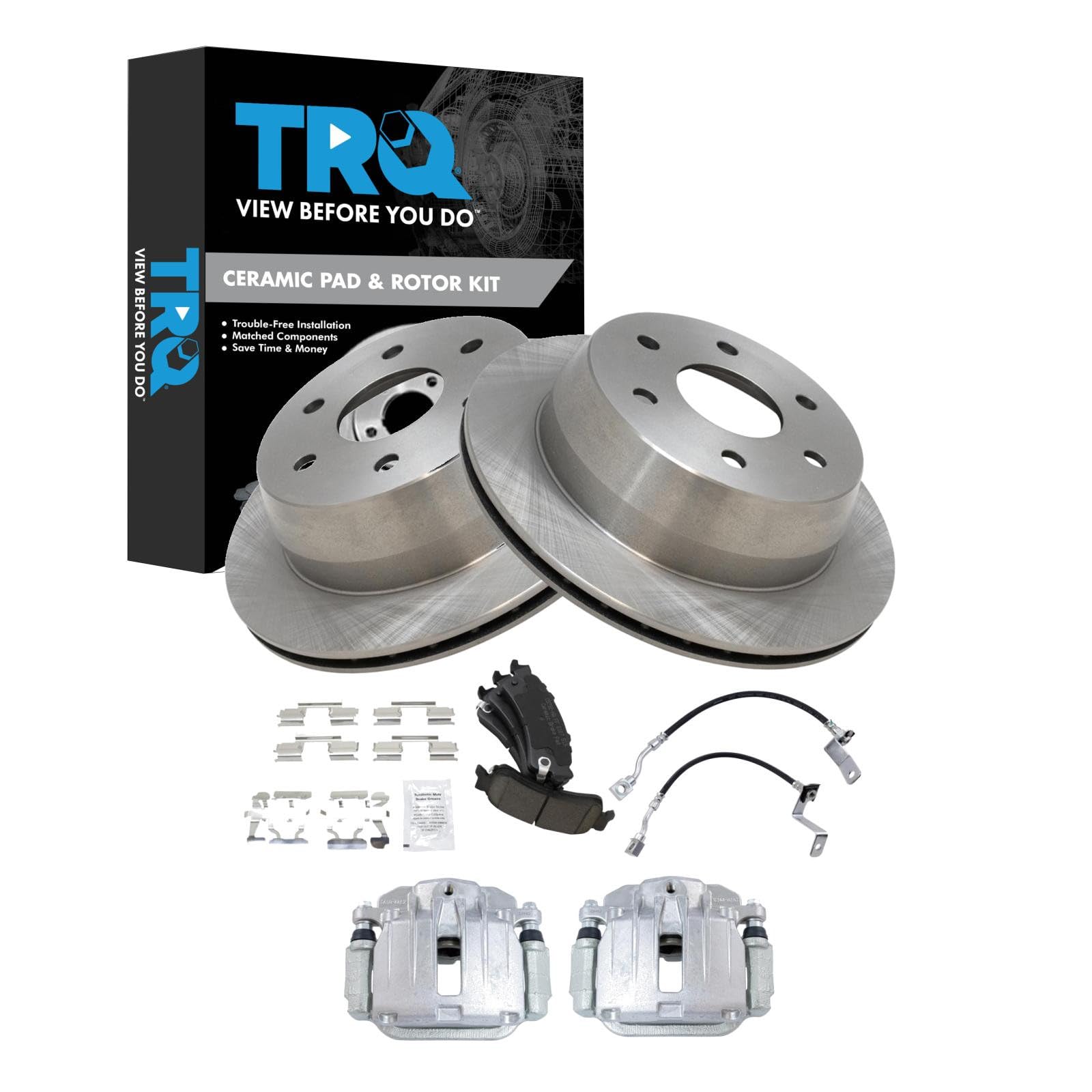 TRQ Rear Brake Pad &amp; Rotor Kit Ceramic Compatible with 2001 Chevrolet Silverado 1500 GMC Sierra 1500