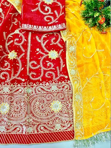 Image of Heavy Embroidery Work Semi Stitched Shimmer Silk Rajputi Poshak For Women Rajasthani Lehenga Choli