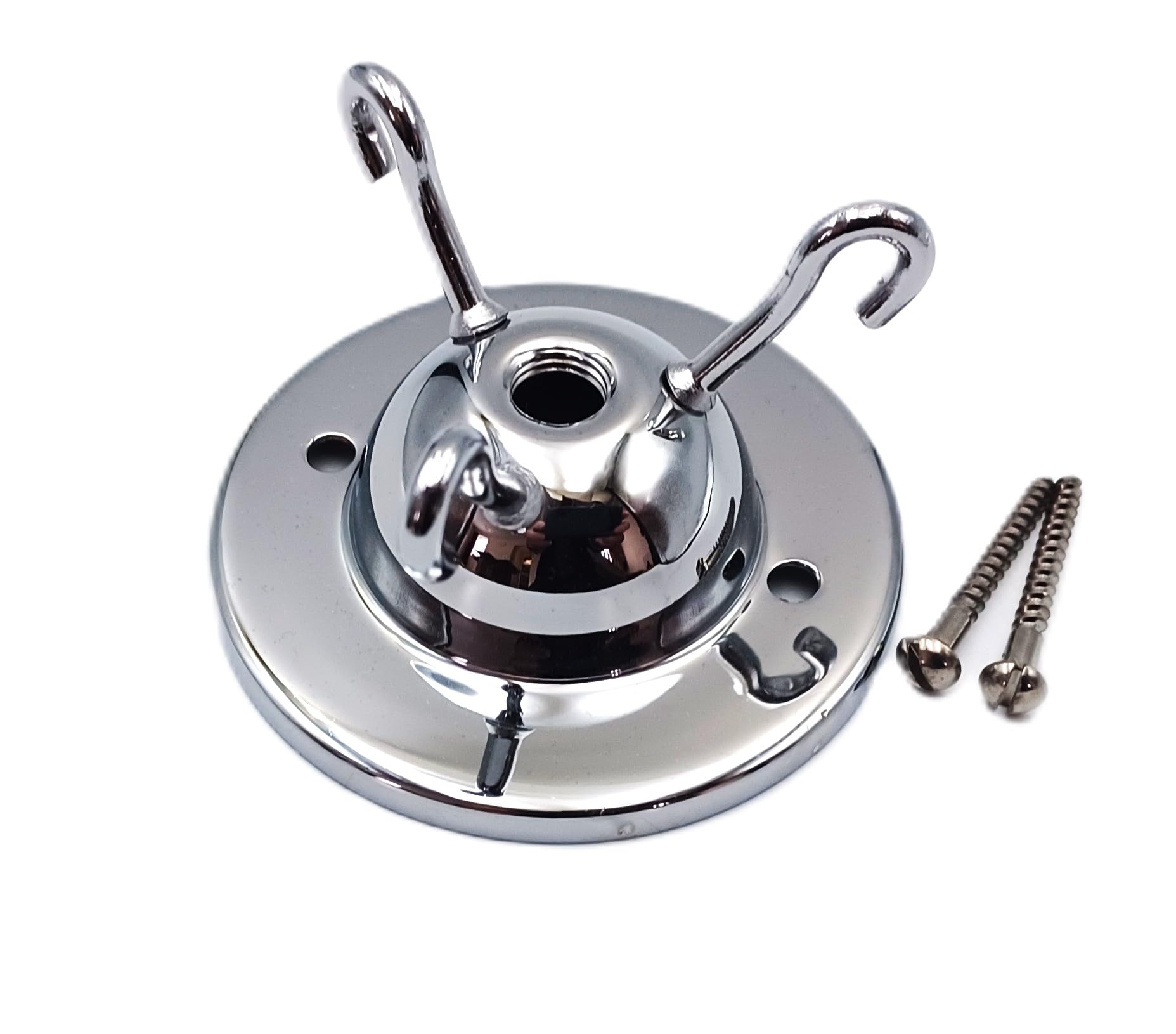 3 Hook Ceiling Rose with Screws in Choice of Finishes Max. 5kg Weight Load (Chrome)