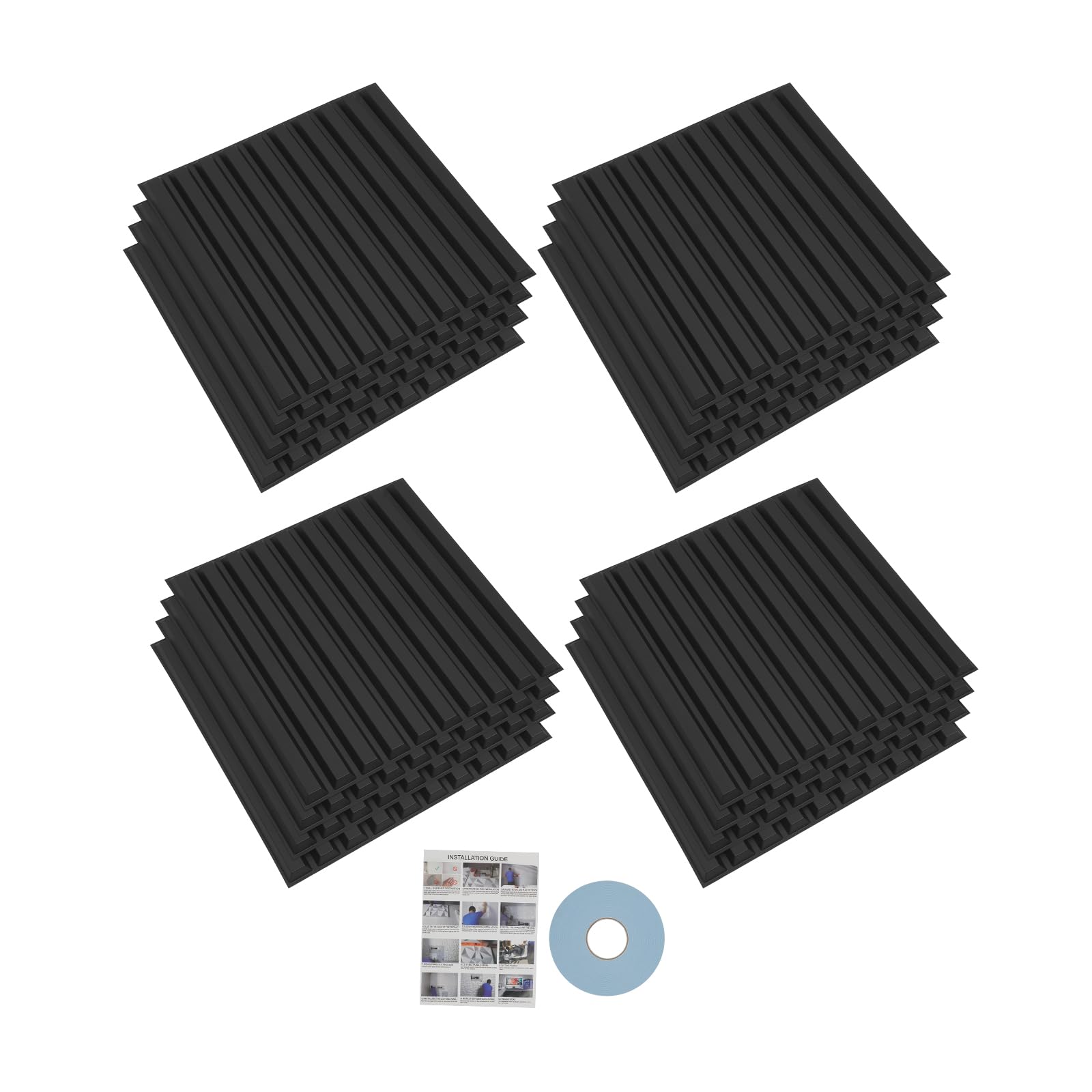 12 pannelli da parete 3D in PVC, autoadesivi, per soggiorno, camera da letto, 50 x 50 cm, 3 m², colore nero