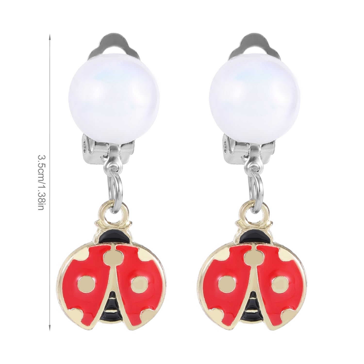 Ladybug Pearl Earrings for Kids, Clip On Pearl Ladybug Earrings Girls Jewelry Perfect Decorations and Gifts for Daily Wear Halloween Carnival Role Play No Piercing Required