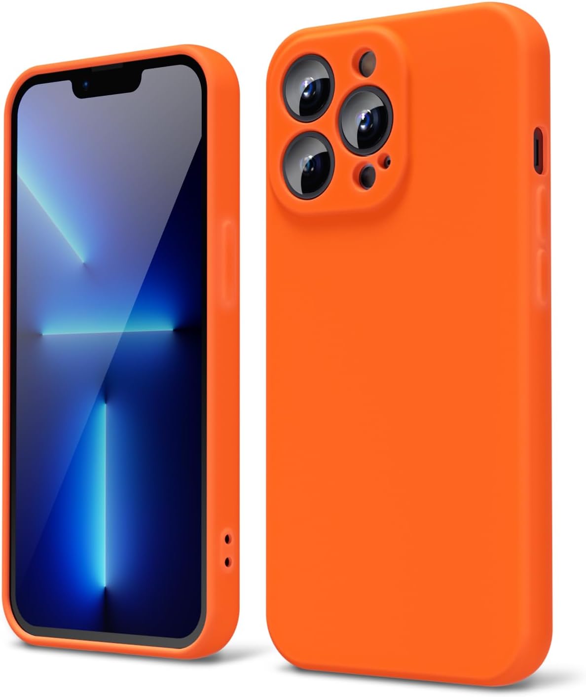 oakxco for iPhone 13 Pro Phone Case Liquid Silicone, Fluorescent Bright Solid Color, Cute Thin Slim Soft Rubber TPU Plain Smooth Gel Matte Protective Cover for Women Girl Aesthetic, Burnt Neon Orange
