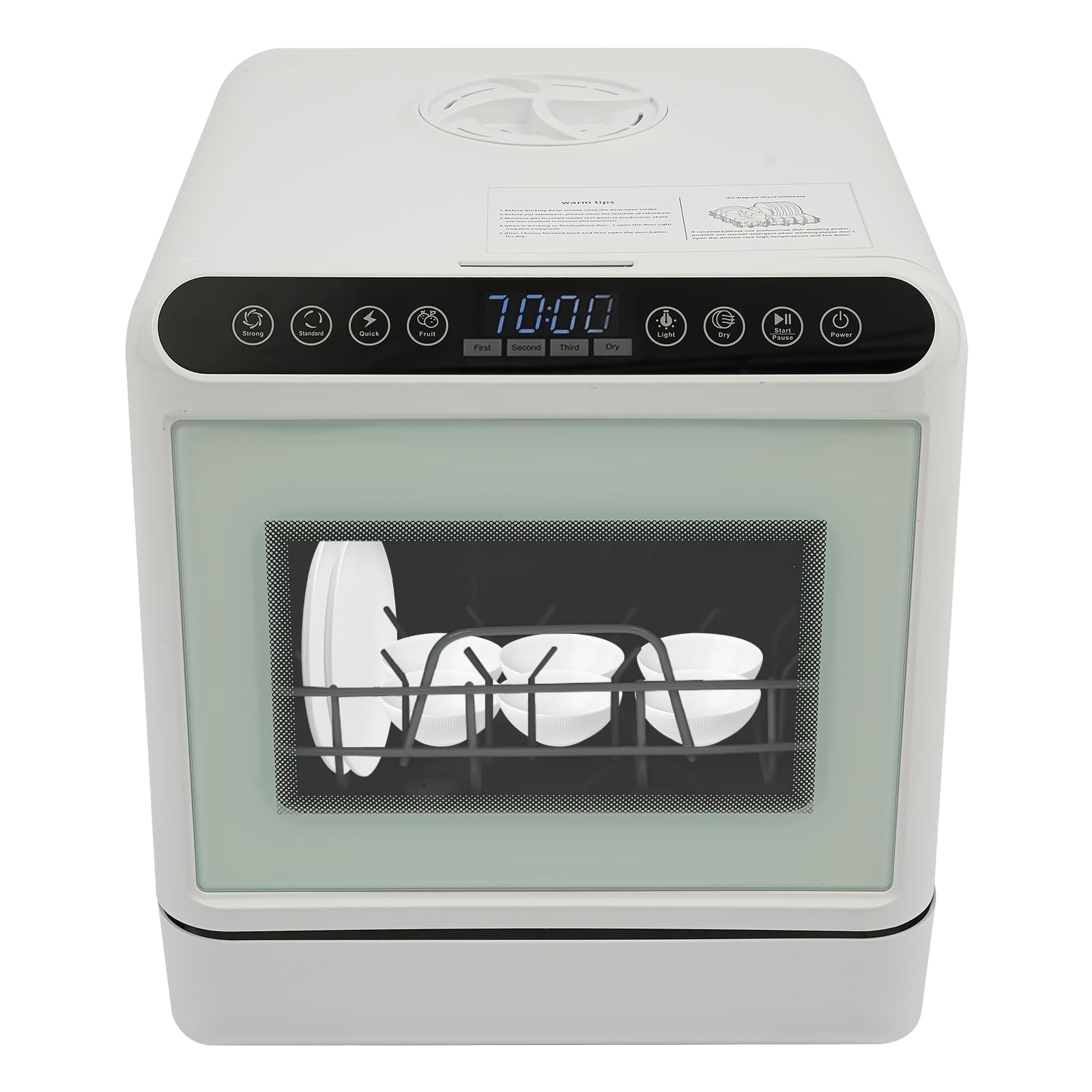 Lavastoviglie da tavolo con serbatoio dell'acqua da 6 l, mini lavastoviglie, 4 programmi di lavaggio e asciugatura ad aria calda, 72 ore, antibatterica, non necessita di collegamento all'acqua, per