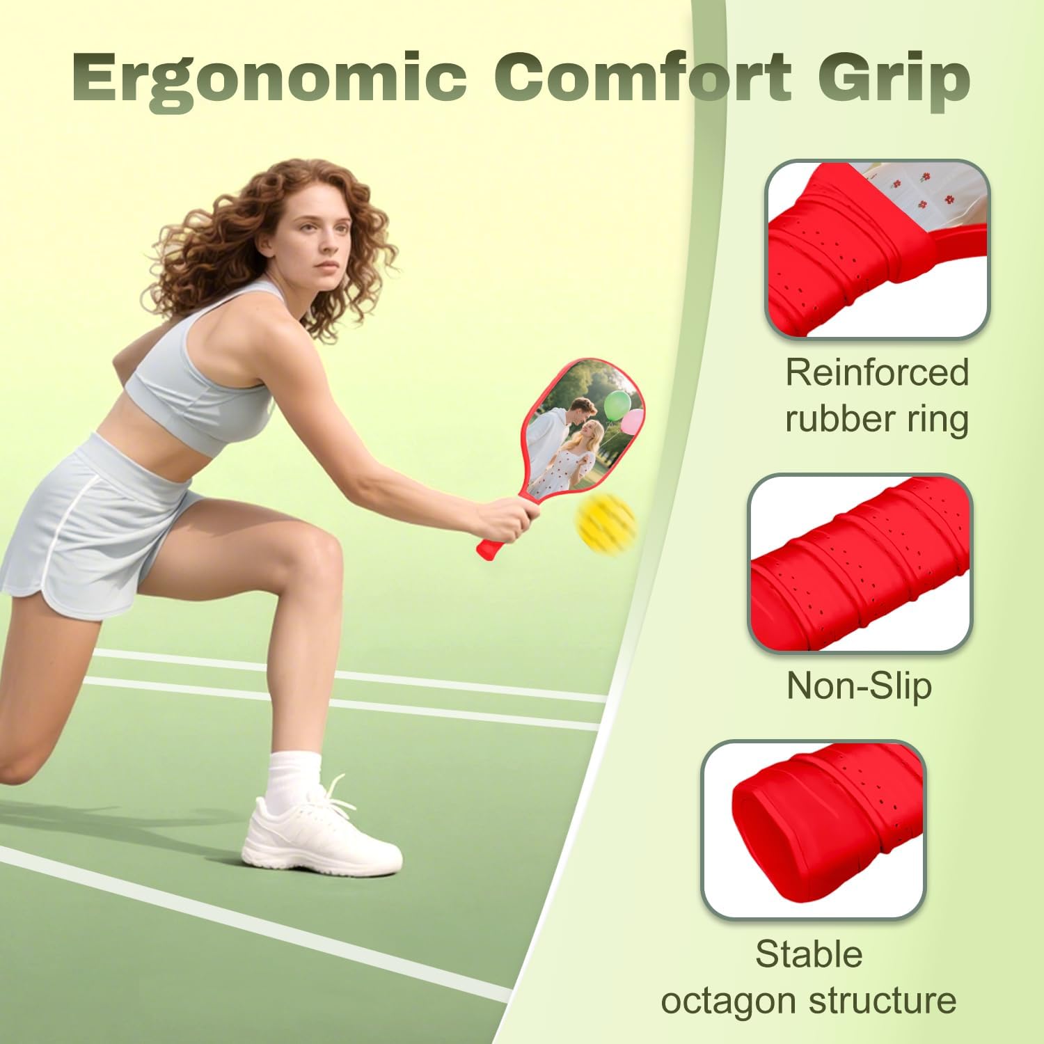 Custom Pickleball Paddle, Personalized Pickleball Paddles with Comfort Grip, Customize Ergonomic Pickle Ball Paddles with Logo Image Text for Lover, Beginners (Only One Paddle)