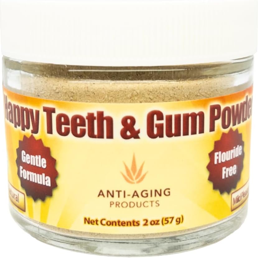 Happy Teeth & Gum Powder – Natural Herbal Toothpaste Alternative for Gum & Enamel Health – Organic, Non-GMO, Fluoride-Free Ayurvedic Tooth Powder by Anti-Aging Products (2 fl oz)